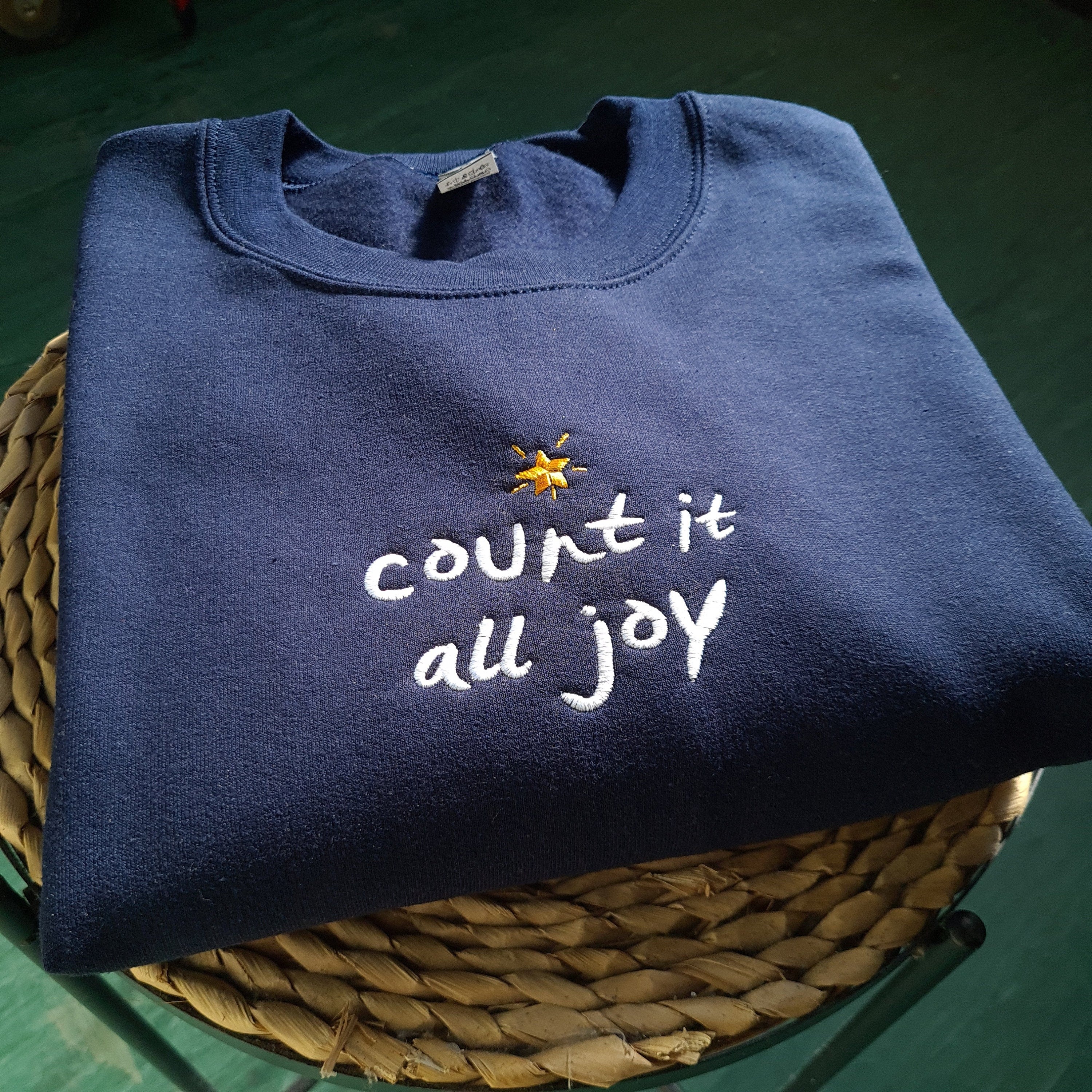 Embroidered 'Count It All Joy' Sweatshirt, Christian Clothing, Bible Verse Sweatshirt, Spiritual Crewneck, Christian Gift, Embroidered Sweater